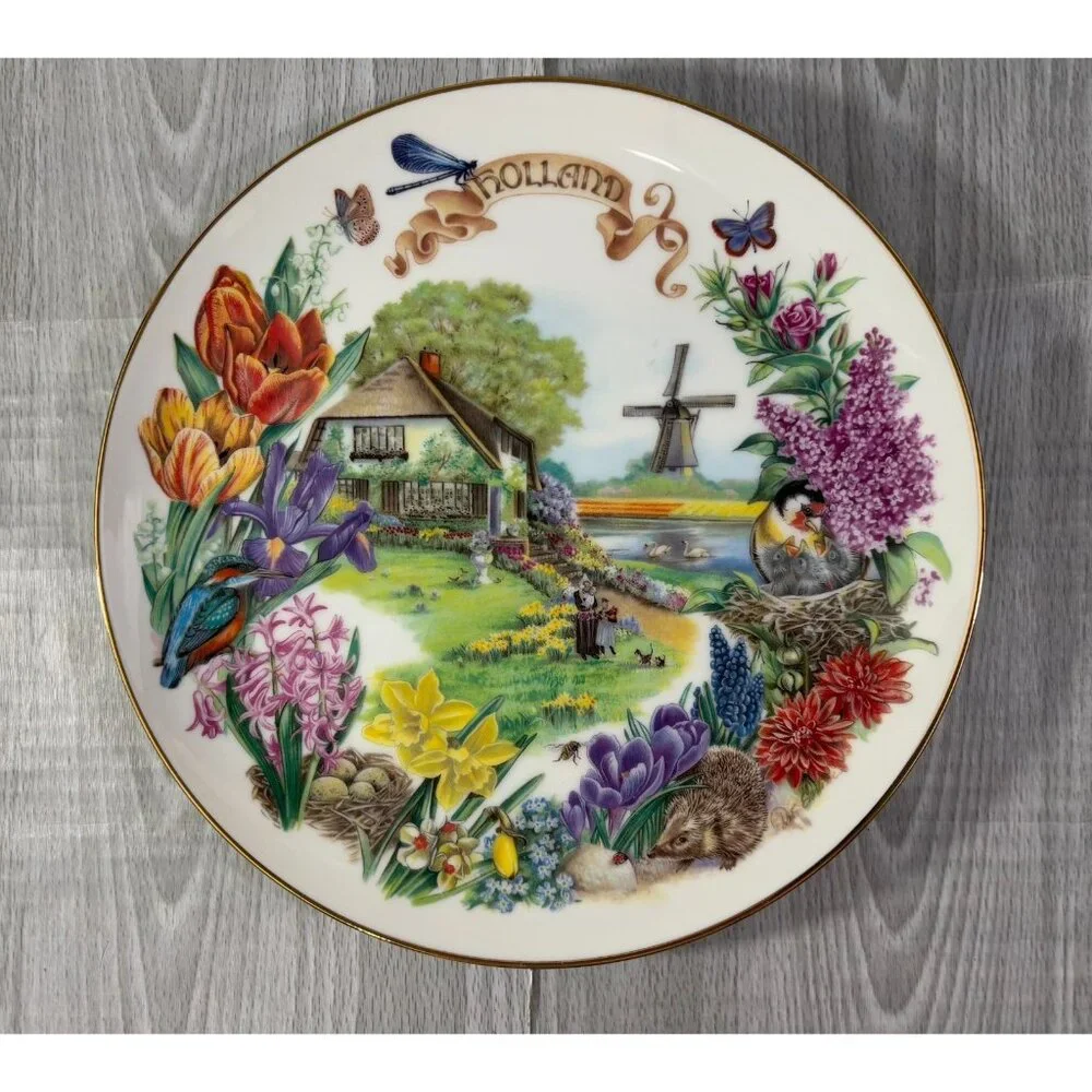 RECO 1988 By Dot Barlowe Plate Gardens flowers floral set x 7 made in USA